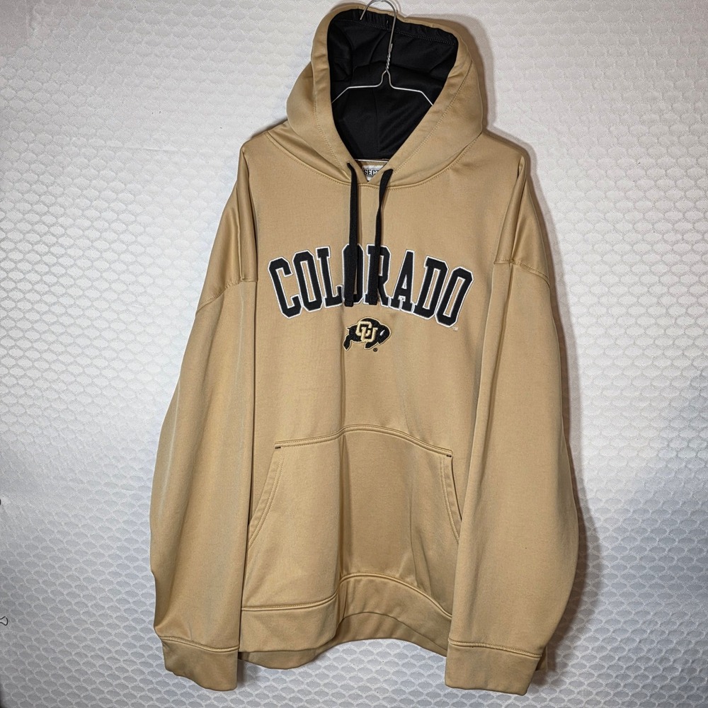 Majestic Colorado Buffaloes Hoodie Mens 2XL Tan Boxy Fit Section 101